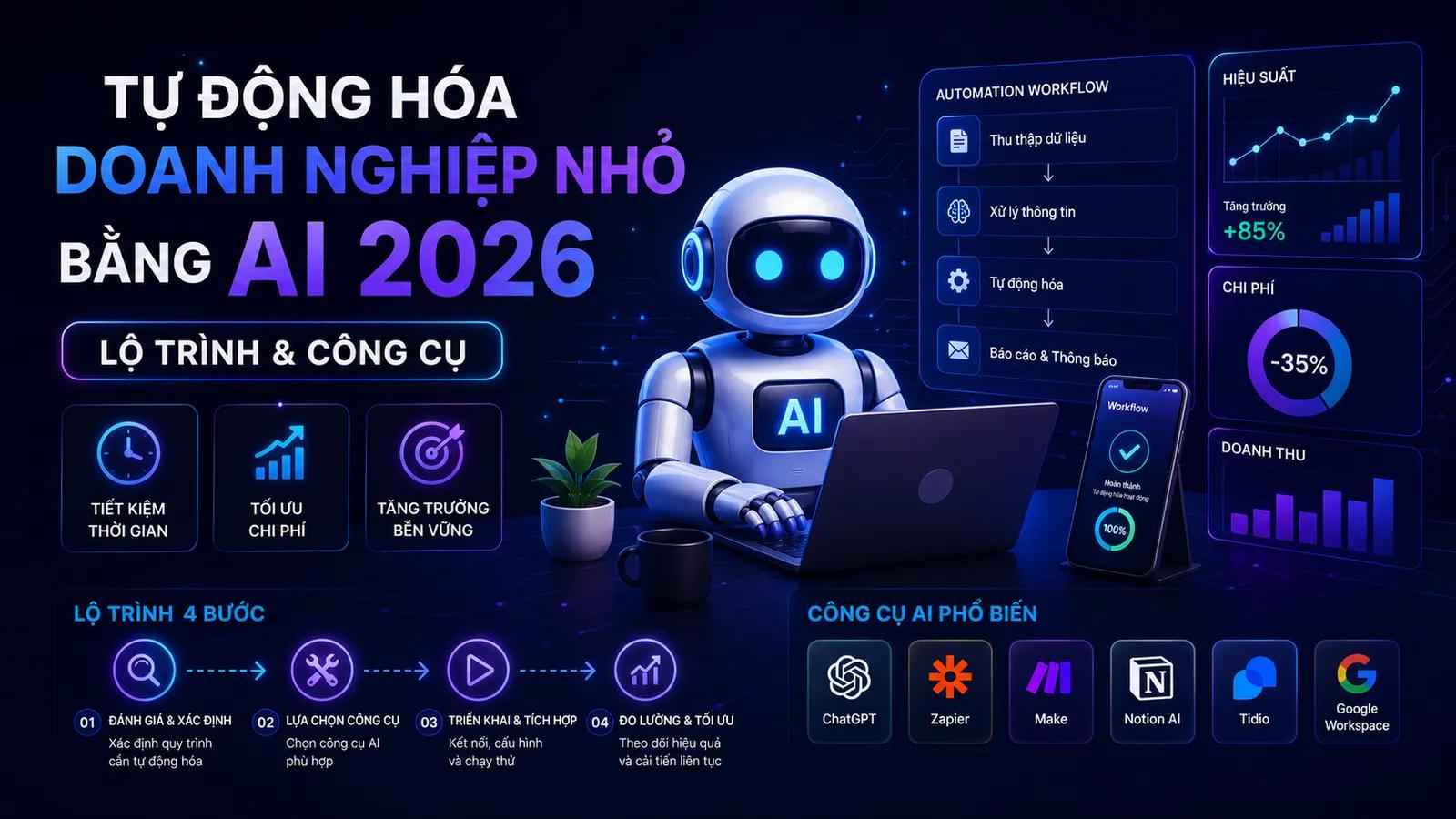 Tự động hóa doanh nghiệp nhỏ bằng AI 2026: lộ trình & công cụ